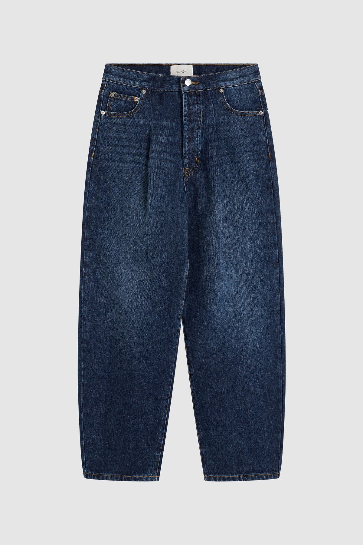 Mid Rise Pleat Barrel Jeans - Dark Indigo