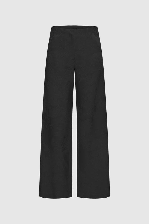 Silk Wool Jacquard Minimal Pants - Black