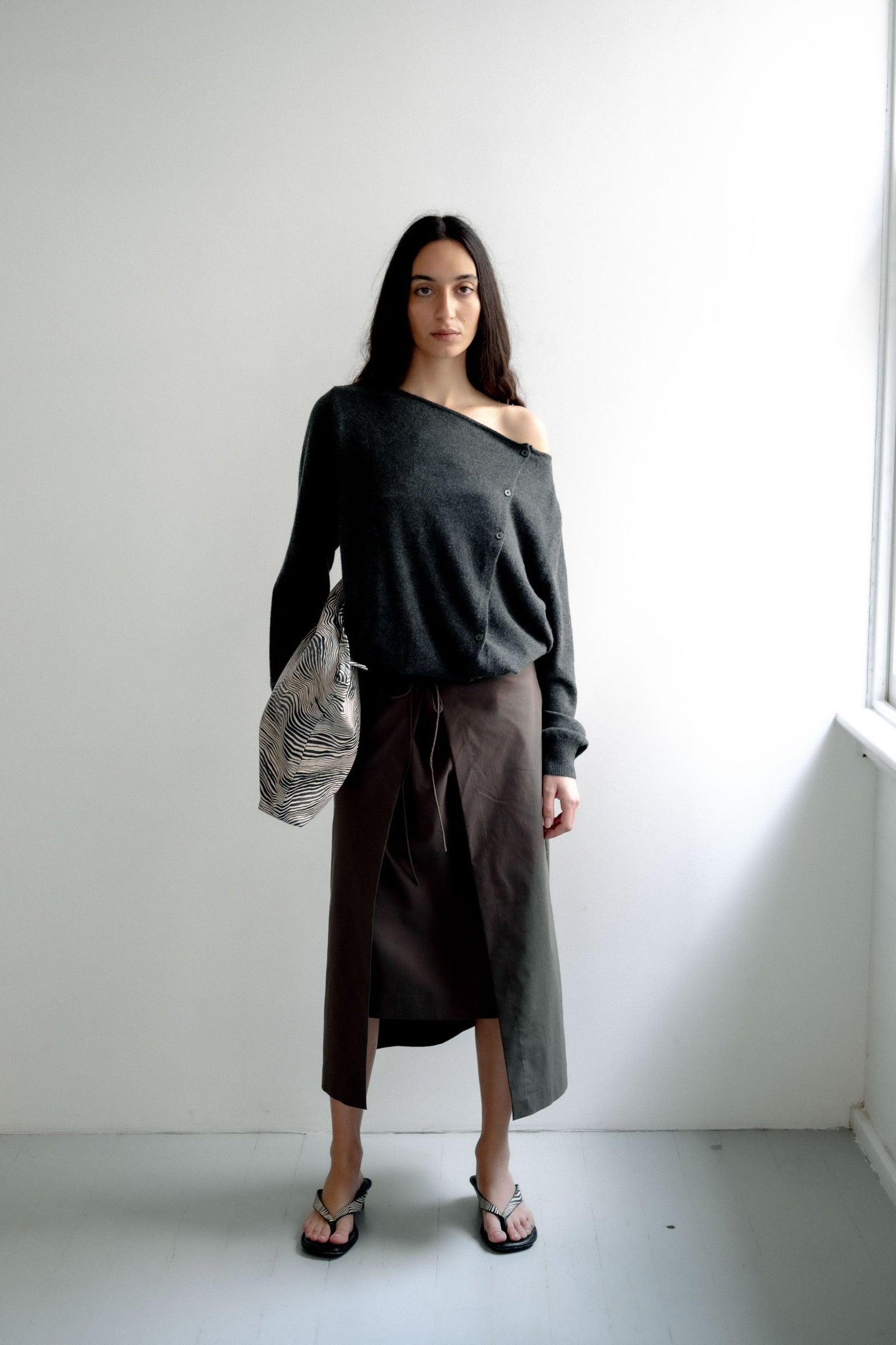 Cashmere Asymm Cardigan - Charcoal Melange