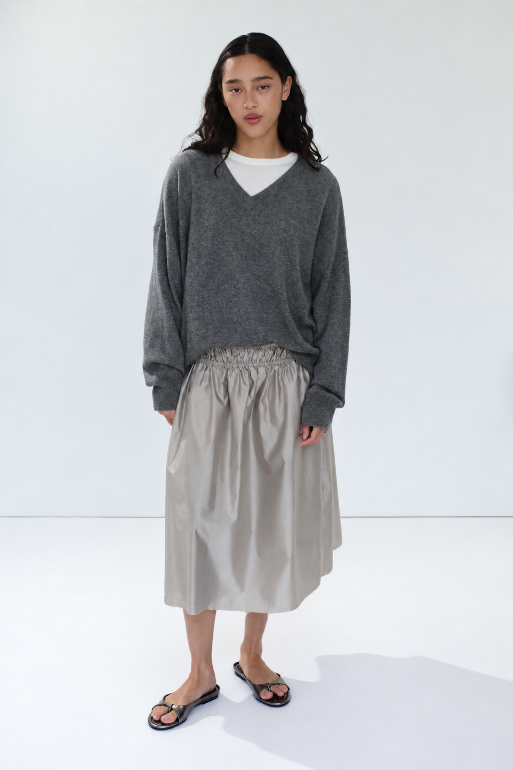 Paper Taffeta Drawstring Skirt - Fog