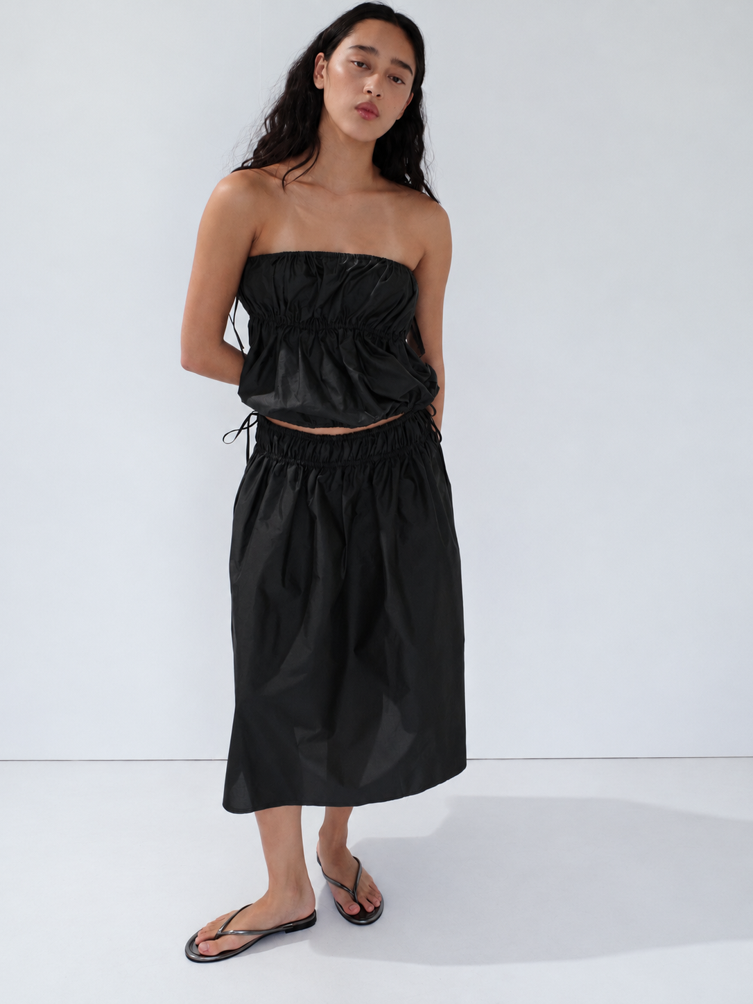Paper Taffeta Drawstring Skirt - Dark Vetiver