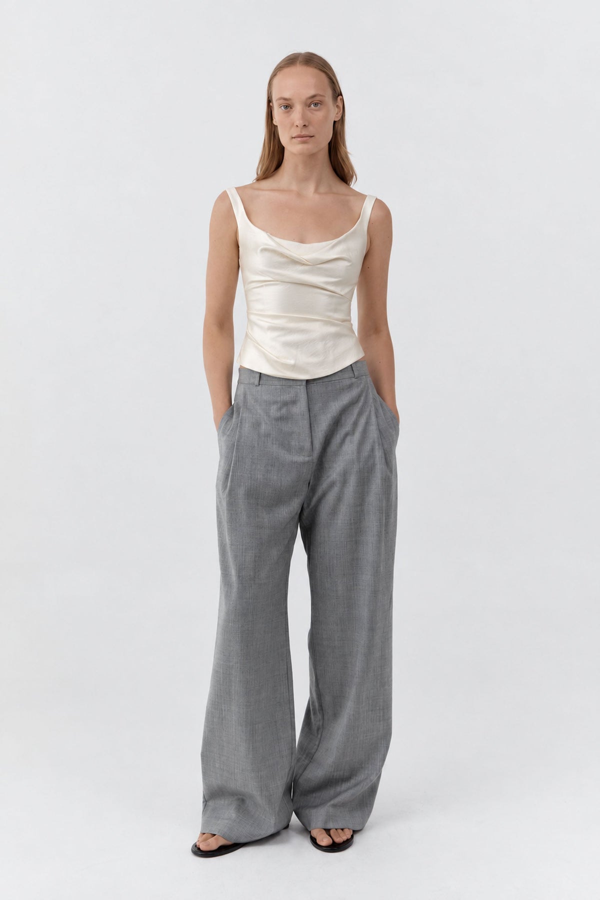 Raw Silk Draped Bodice - Cloud Cream