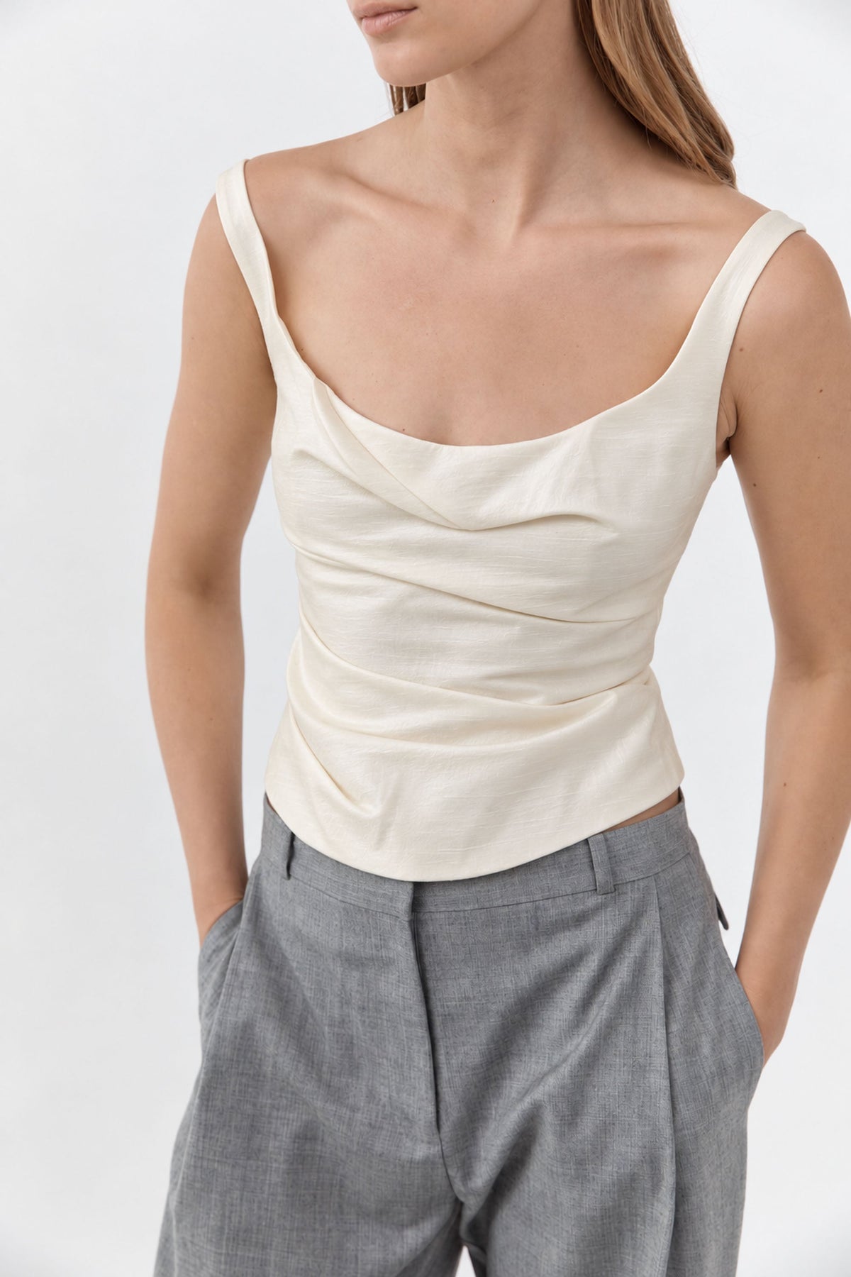Raw Silk Draped Bodice - Cloud Cream