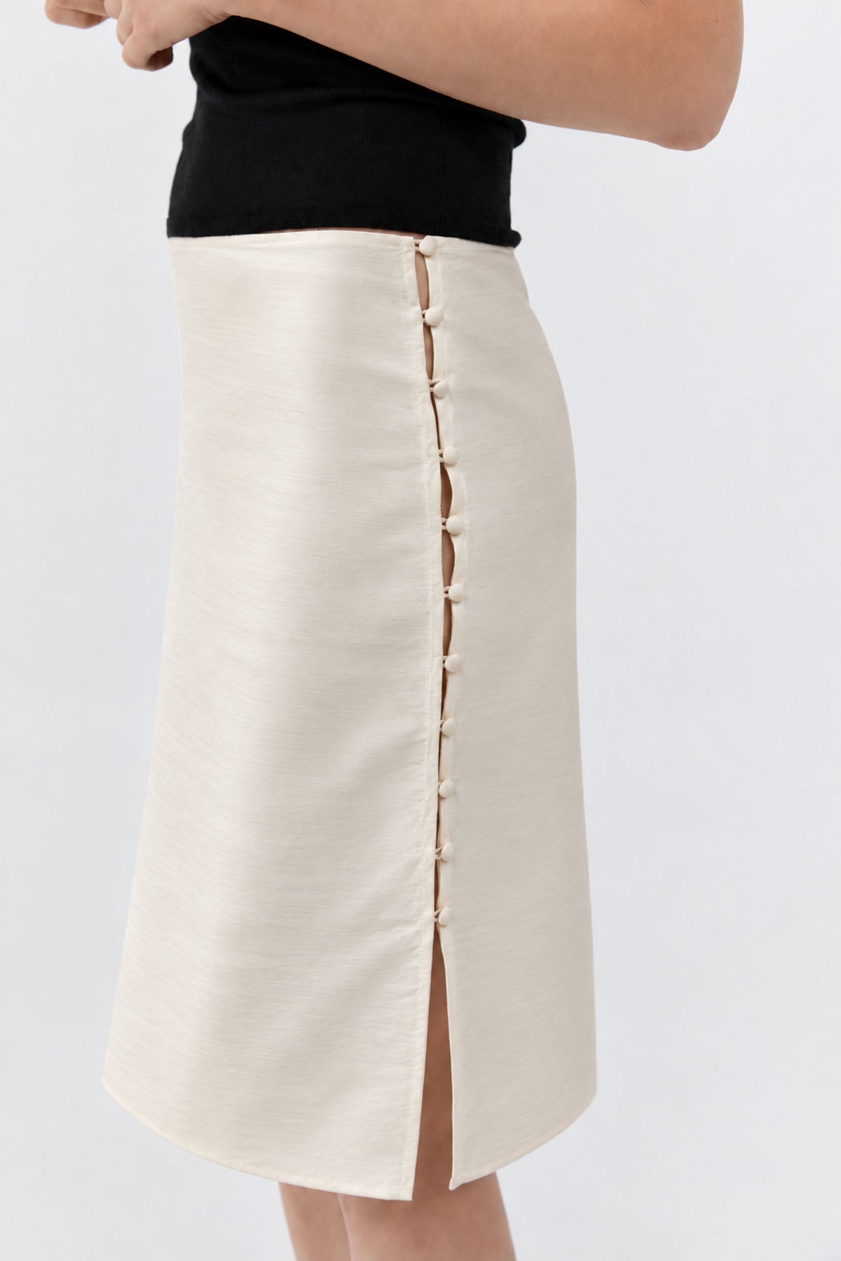 Raw Silk Pencil Skirt - Cloud Cream