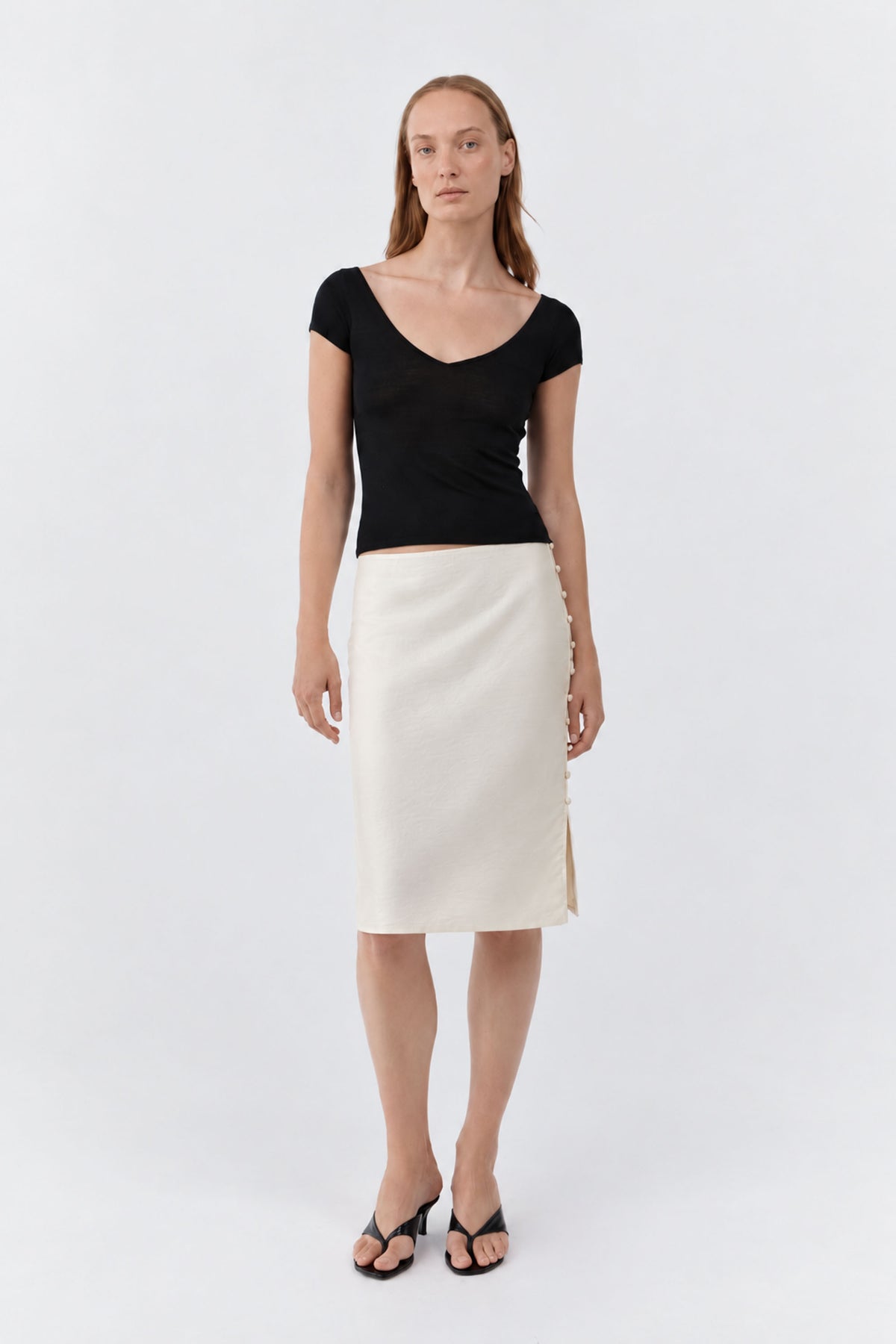 Raw Silk Pencil Skirt - Cloud Cream
