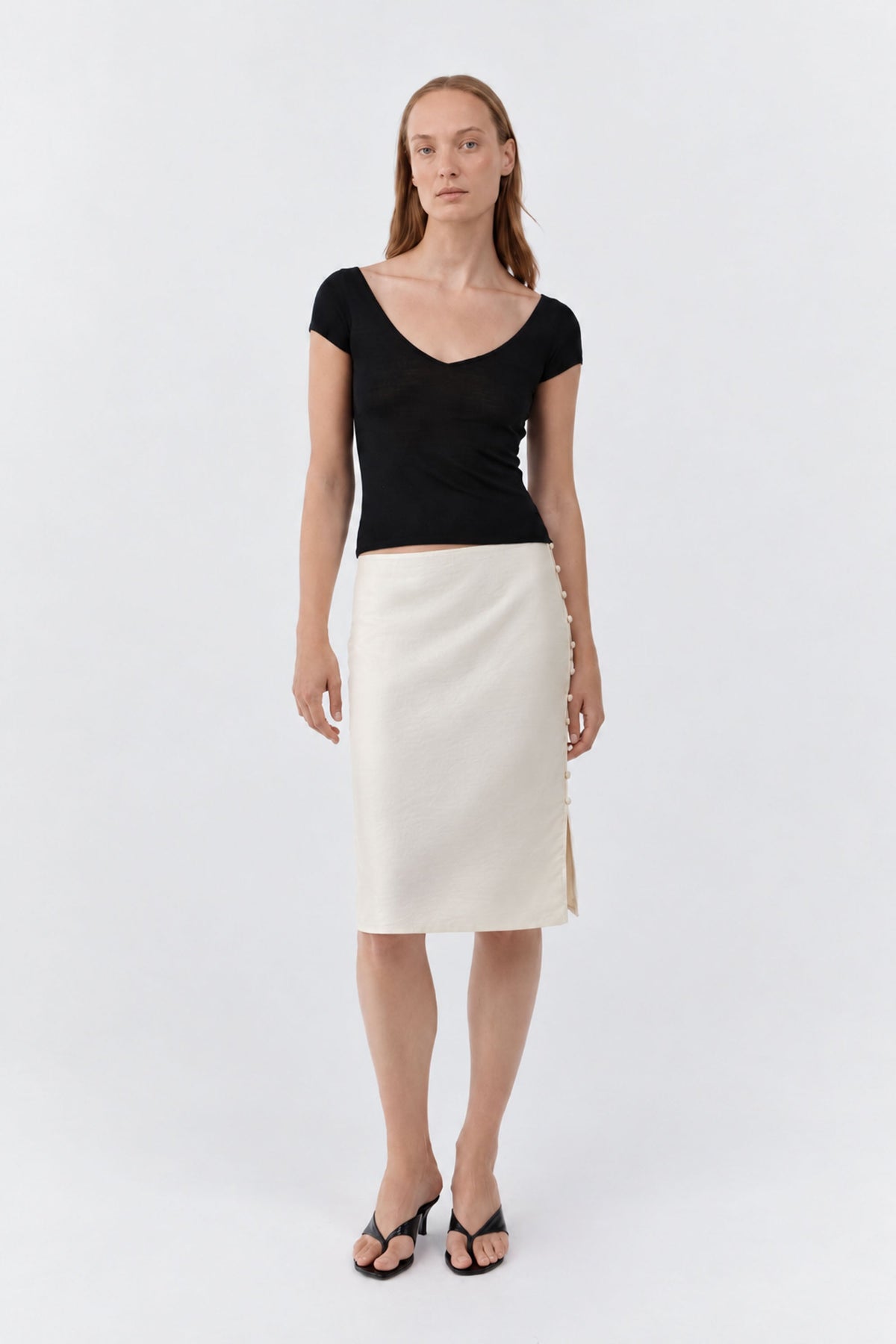 Raw Silk Pencil Skirt - Cloud Cream