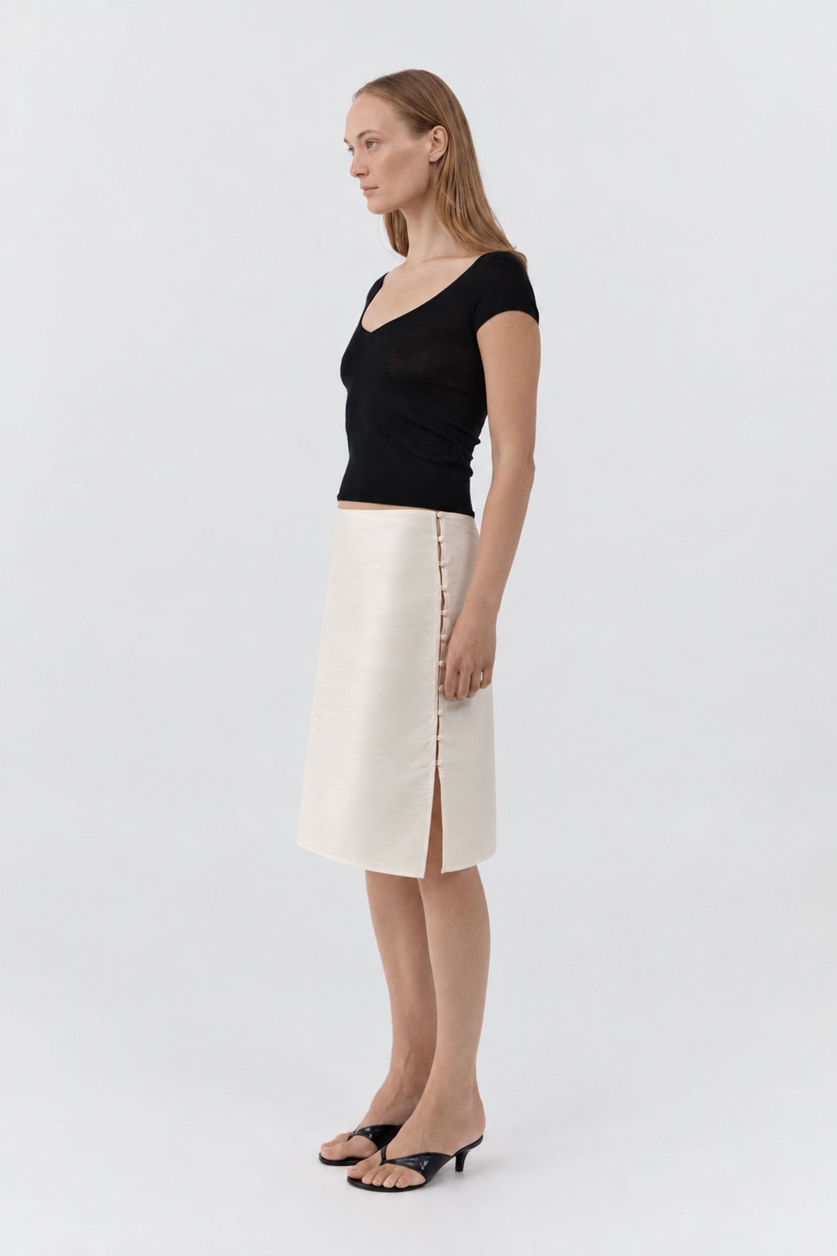 Raw Silk Pencil Skirt - Cloud Cream