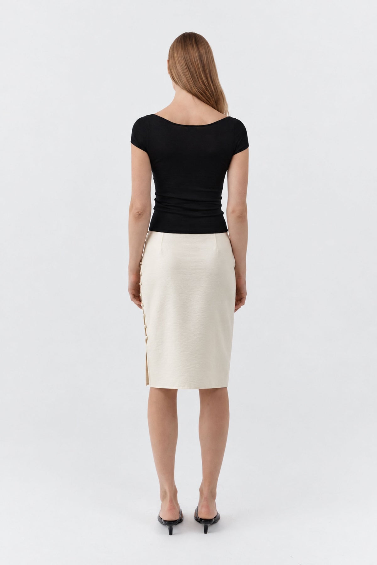 Raw Silk Pencil Skirt - Cloud Cream