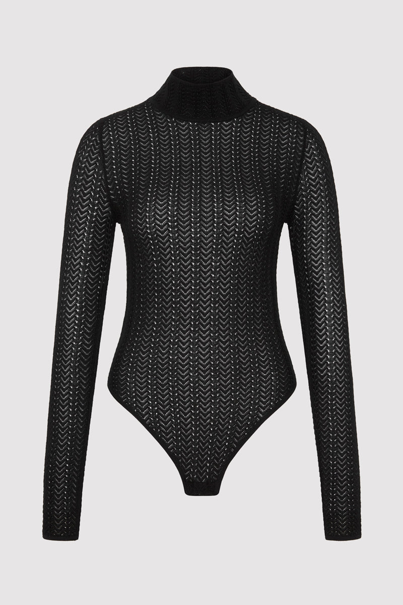 Textured Knit Bodysuit - Black