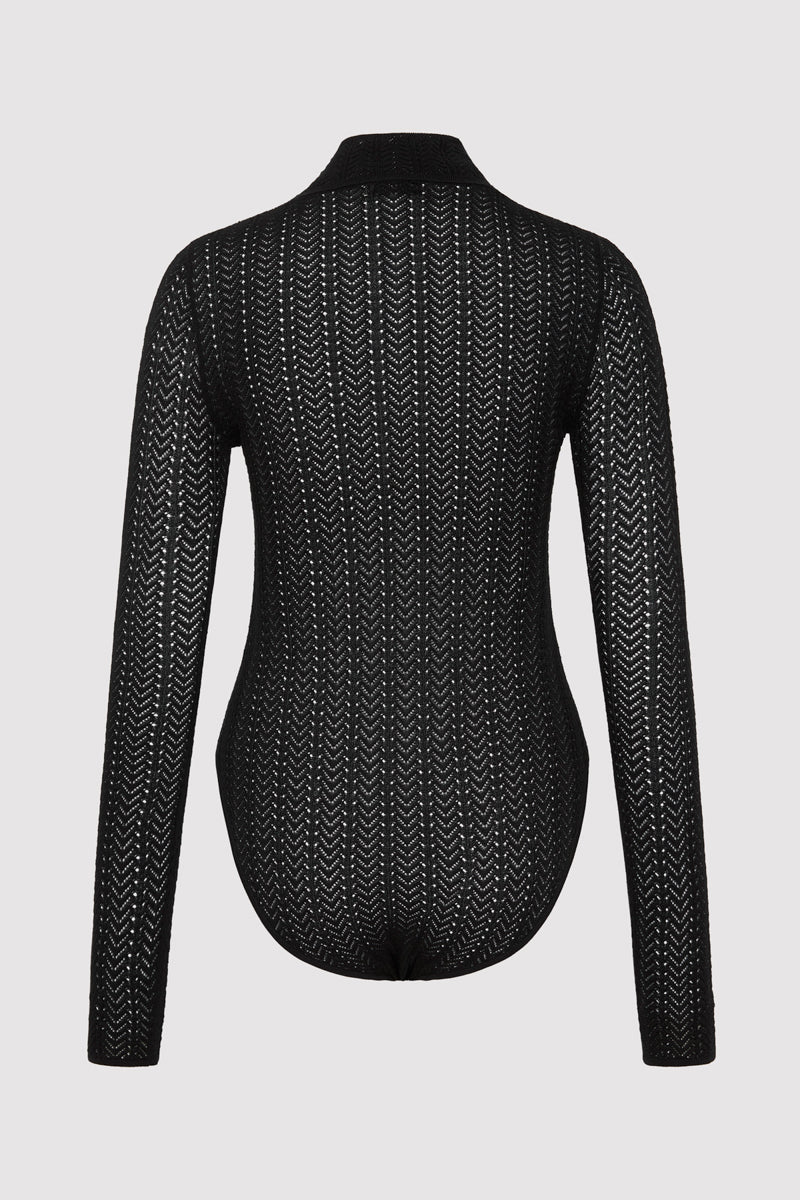 Textured Knit Bodysuit - Black
