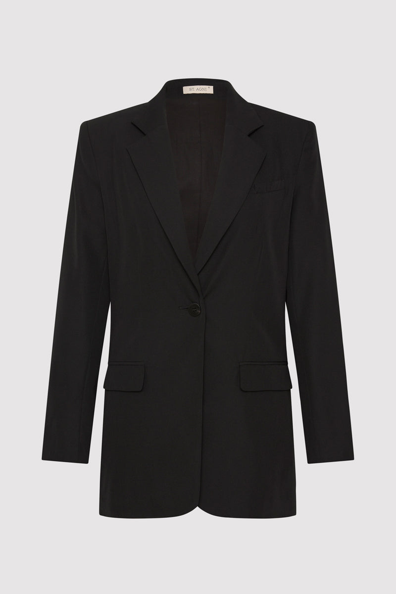 Wool Double Layer Blazer - Black