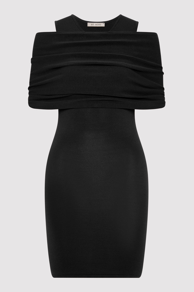 Detachable Layer Knit Dress - Black