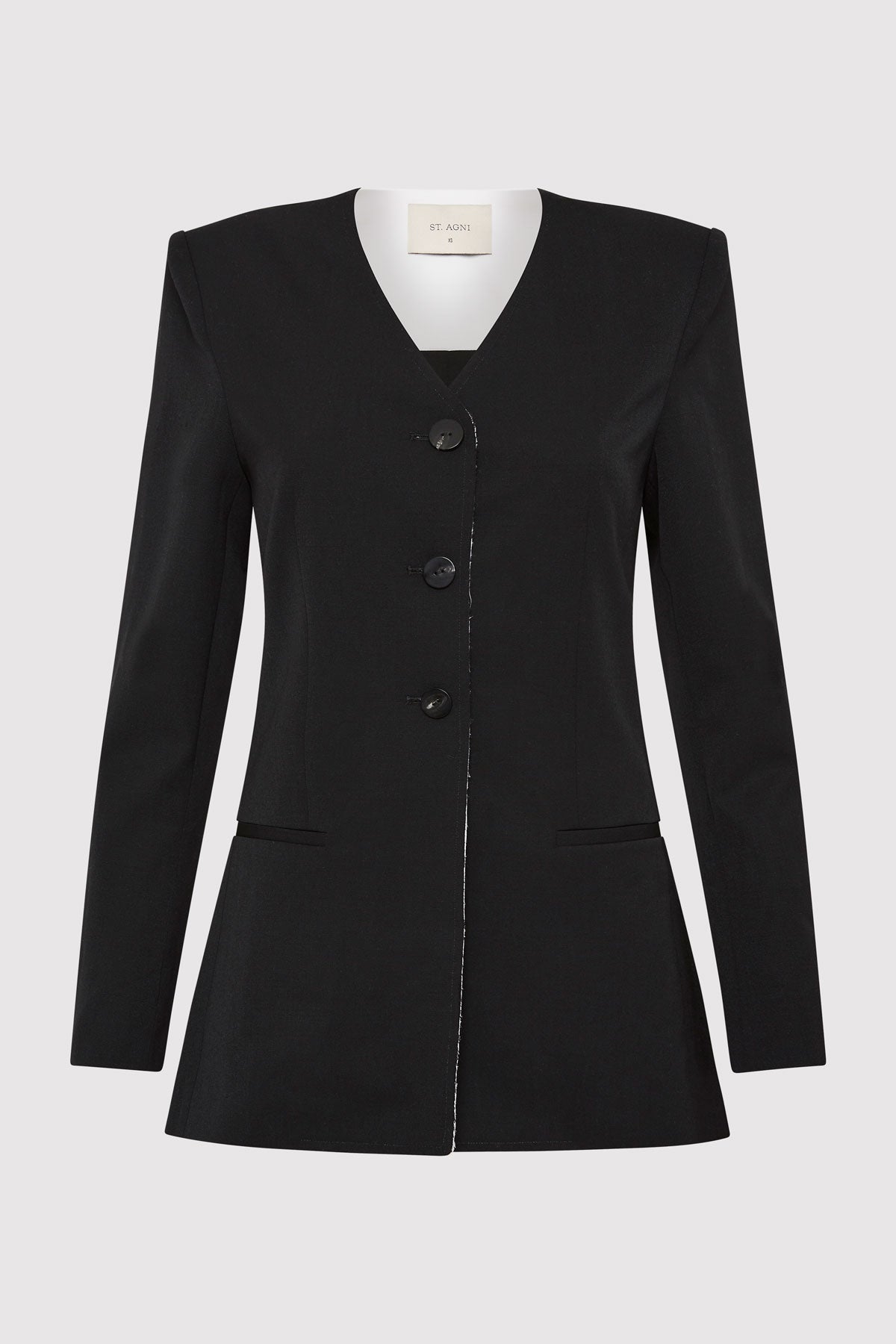 Raw Edge Collarless Blazer - Black