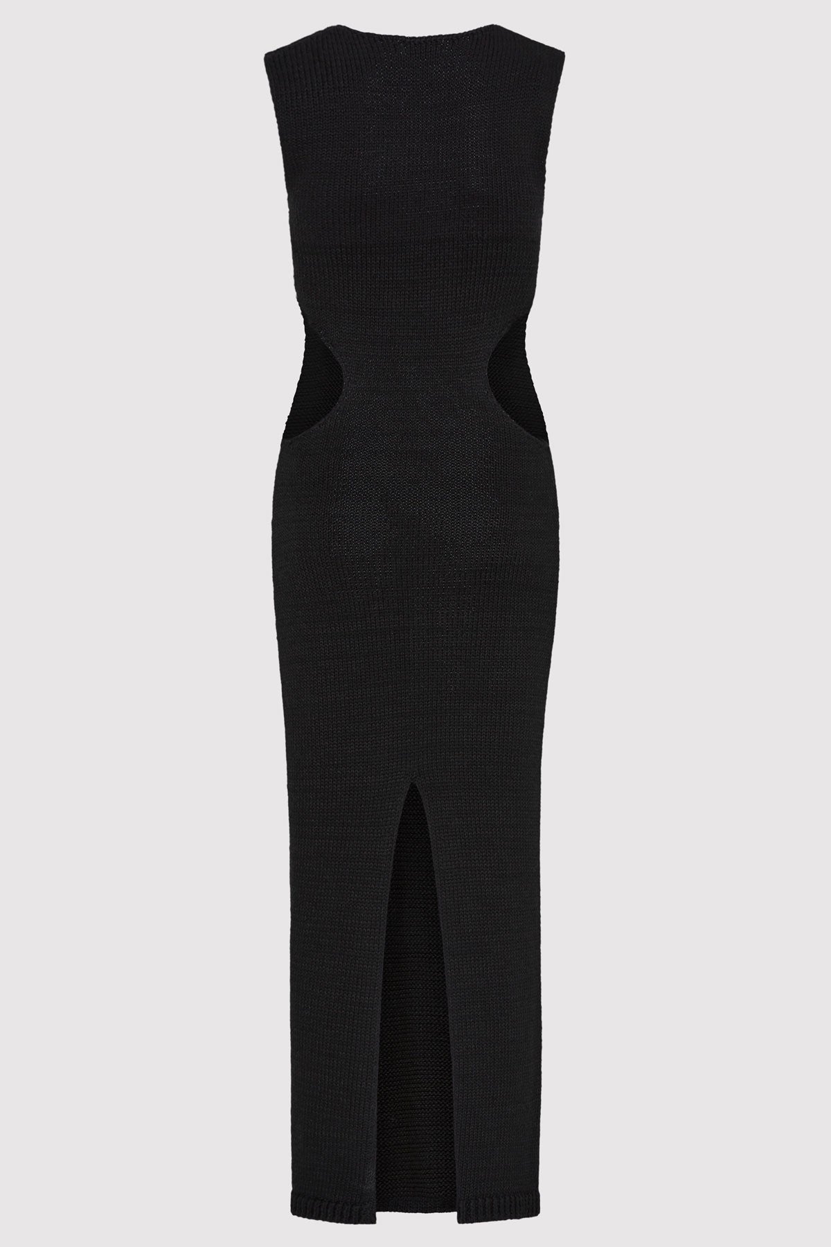 Linen Silk Blend Cut Out Dress - Black