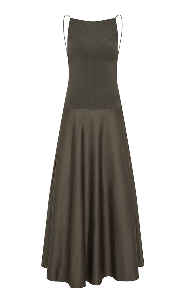 Backless Circle Hem Dress - Khaki