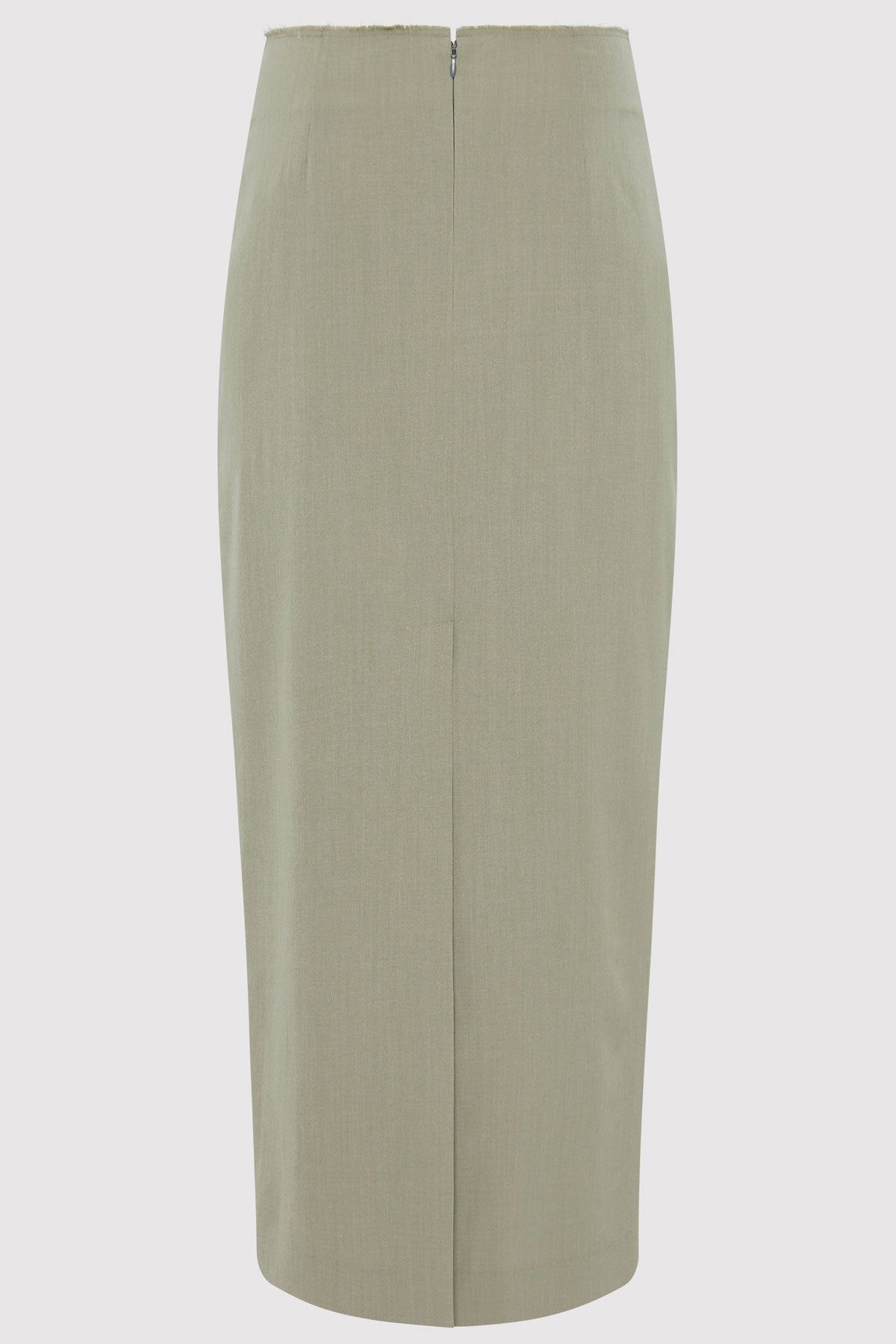 Raw Edge Column Maxi Skirt - Moss Grey