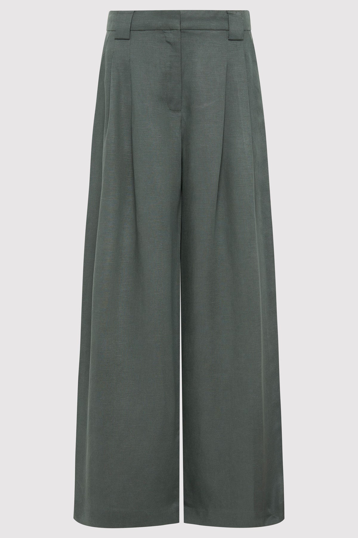 Wide Leg Pleat Pants - Balsam Green