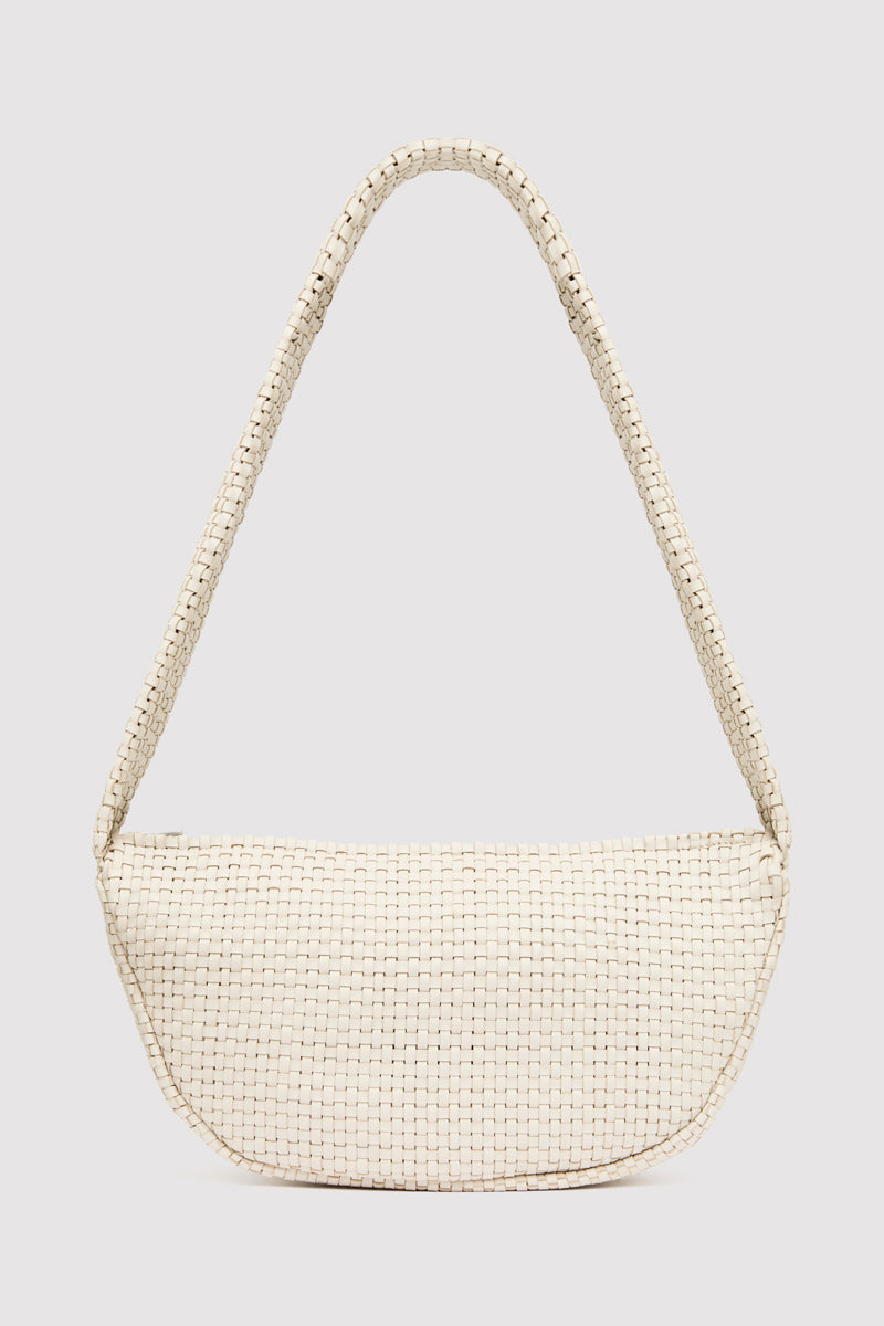 Lattice Weave Crescent Bag - Creme