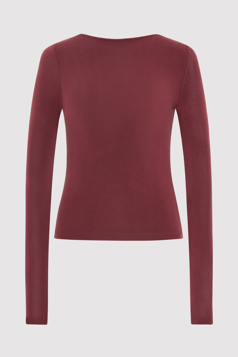 Bateau Long Sleeve Jersey Top - Currant