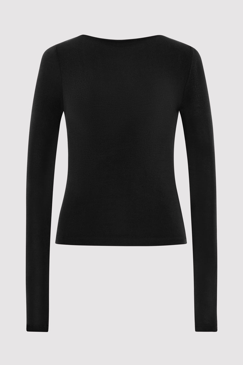 Bateau Long Sleeve Jersey Top - Black