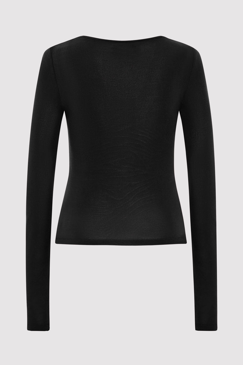 Bateau Long Sleeve Jersey Top - Black