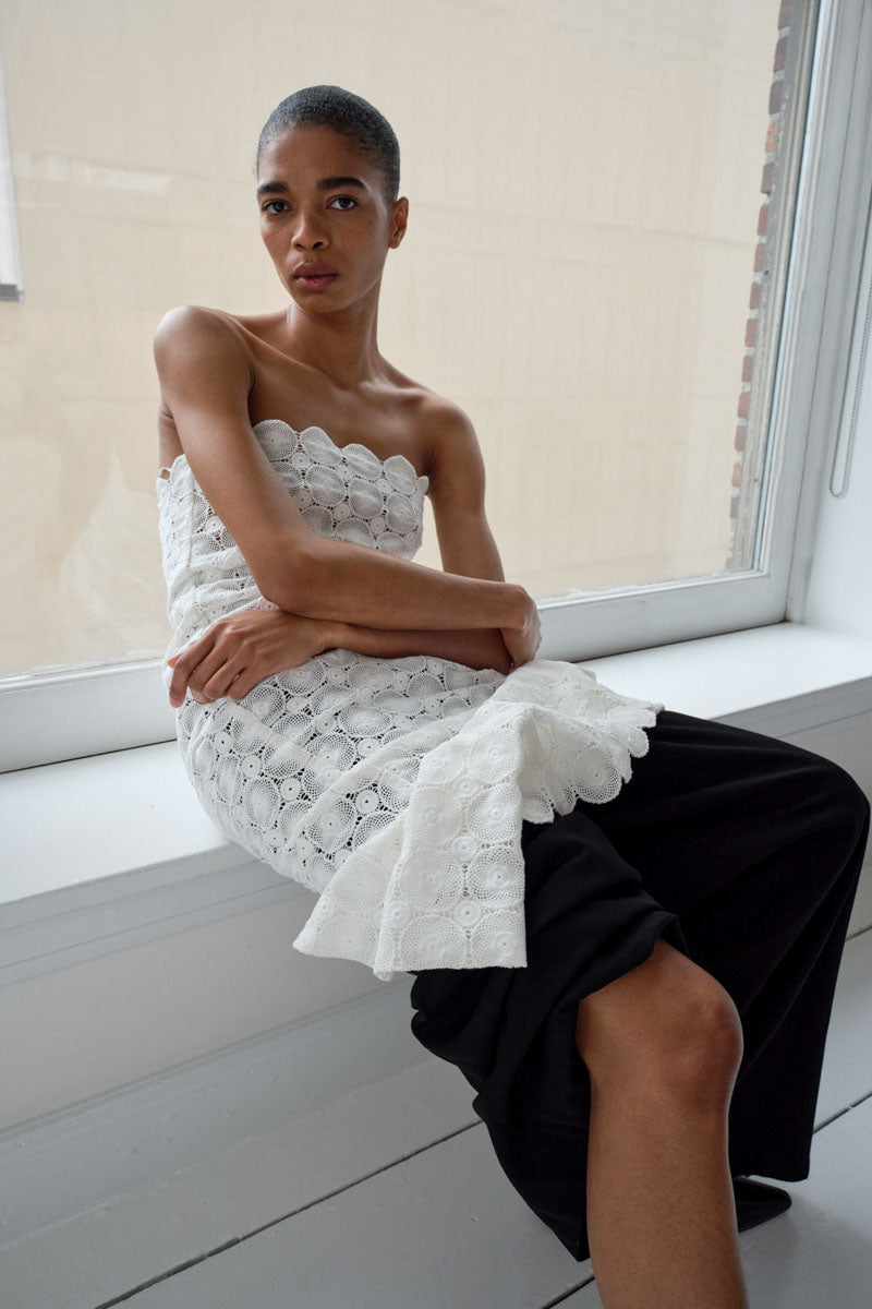 Doily Column Dress - White
