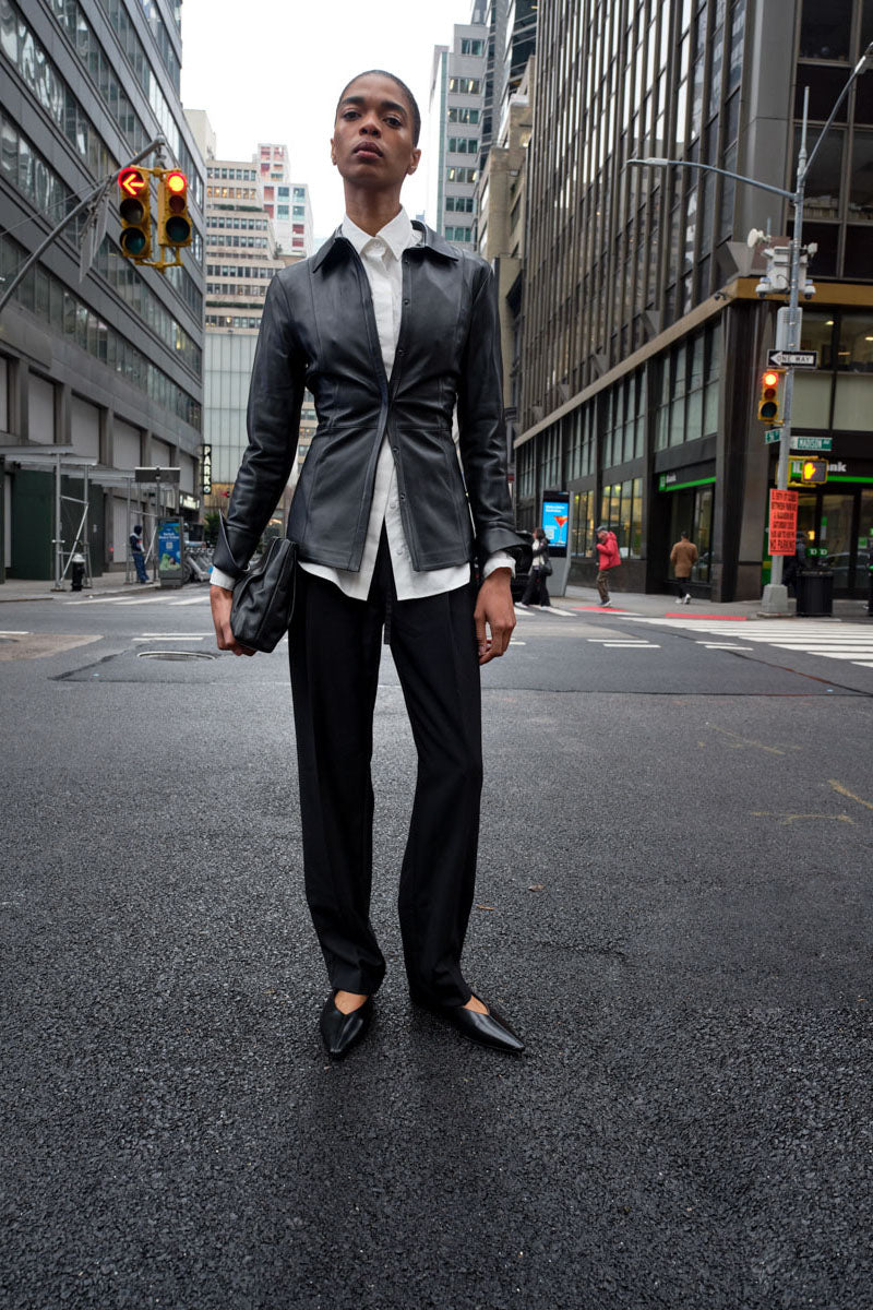 Leather Panelled Shirt - Black