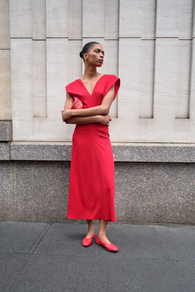 Plunge Drape Dress - Rosso