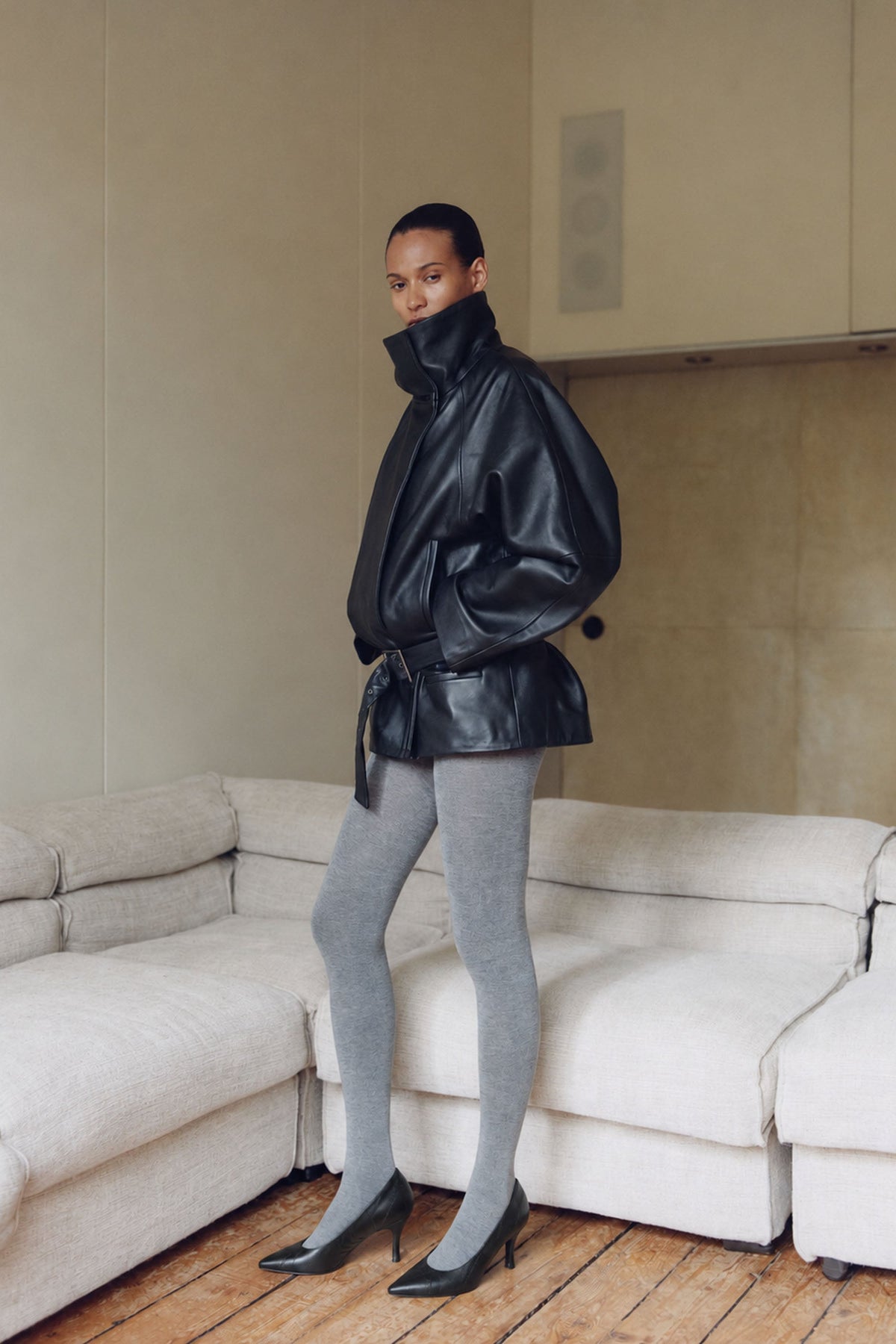 Leather Cinch Jacket - Black