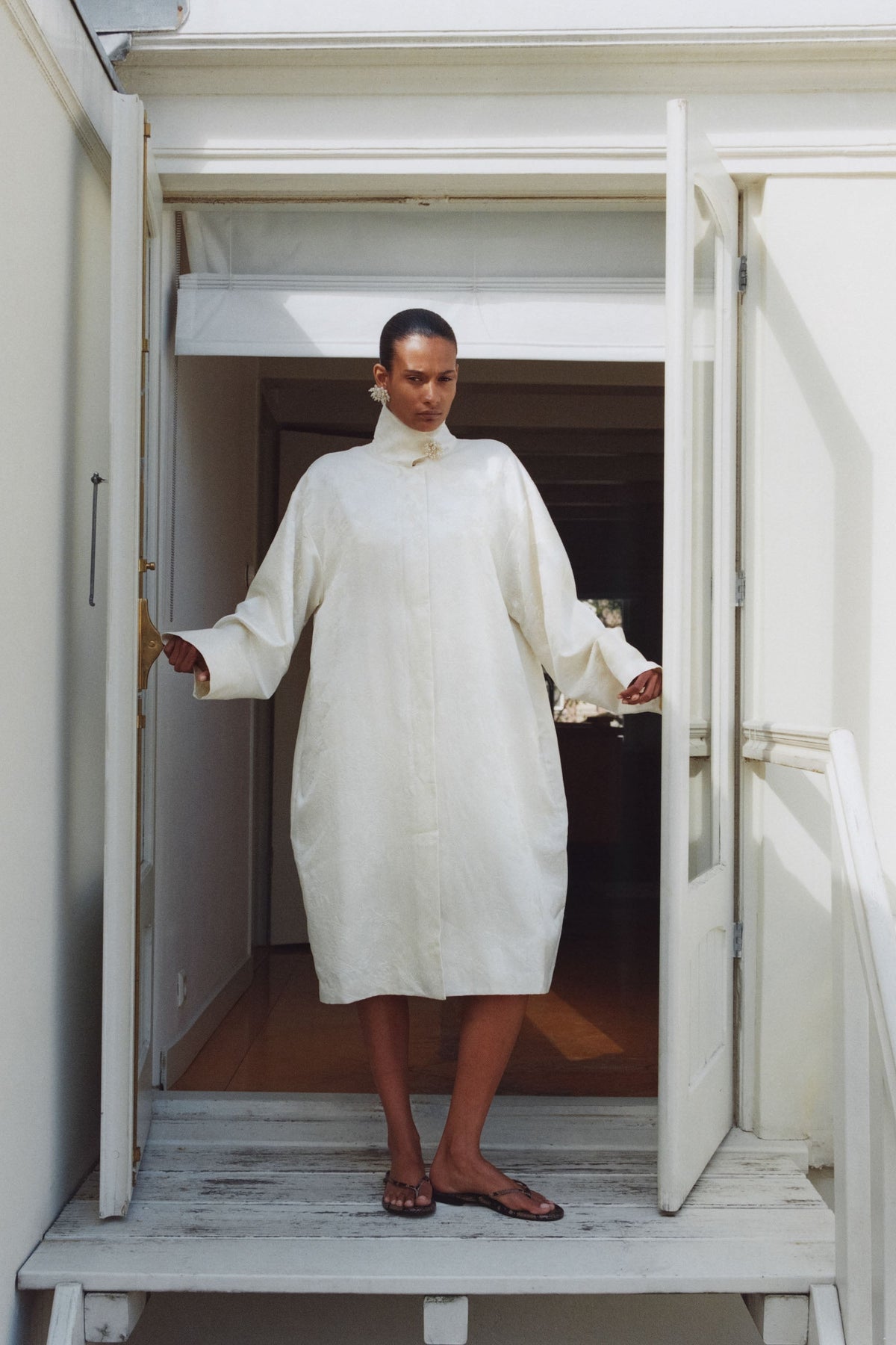 Silk Wool Jacquard Coat - Talco