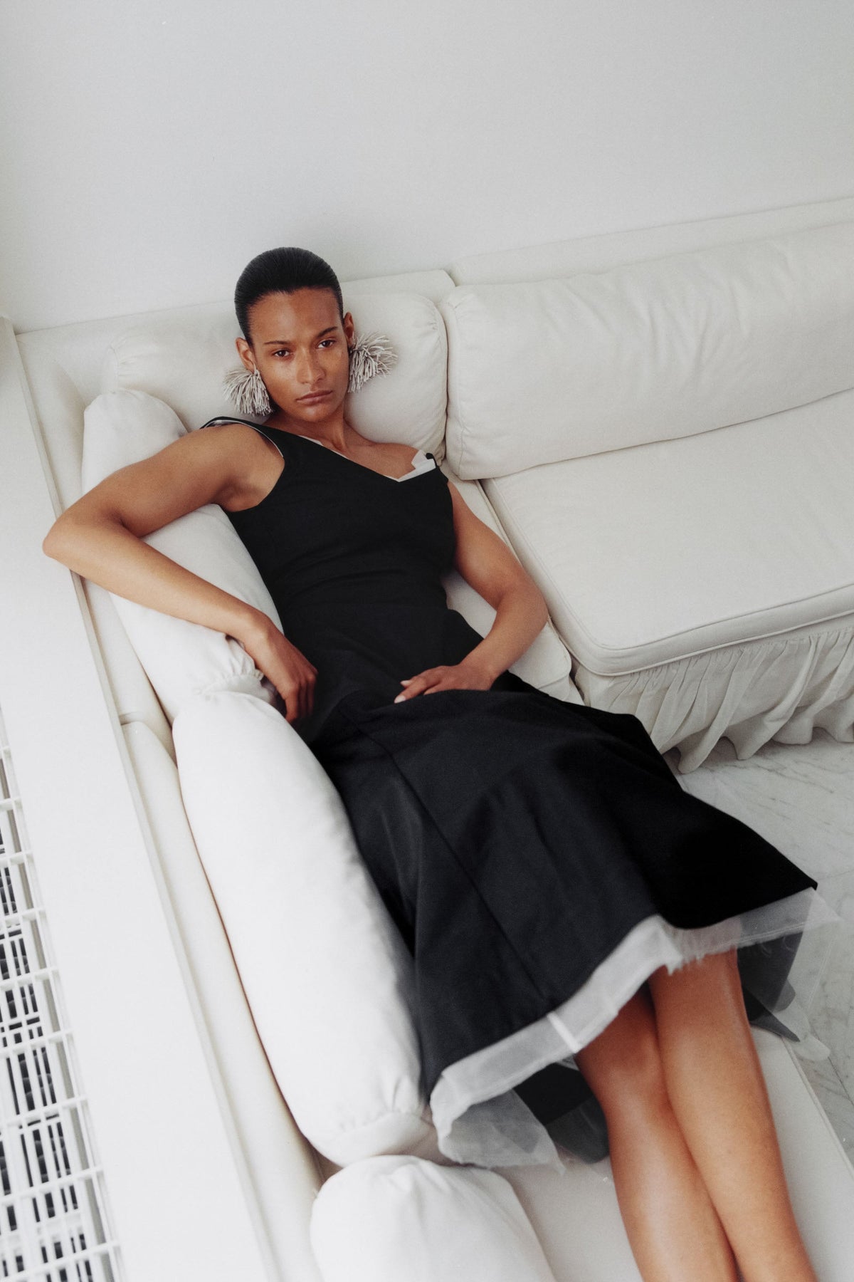 Compact Cotton Off Shoulder Dress - Black