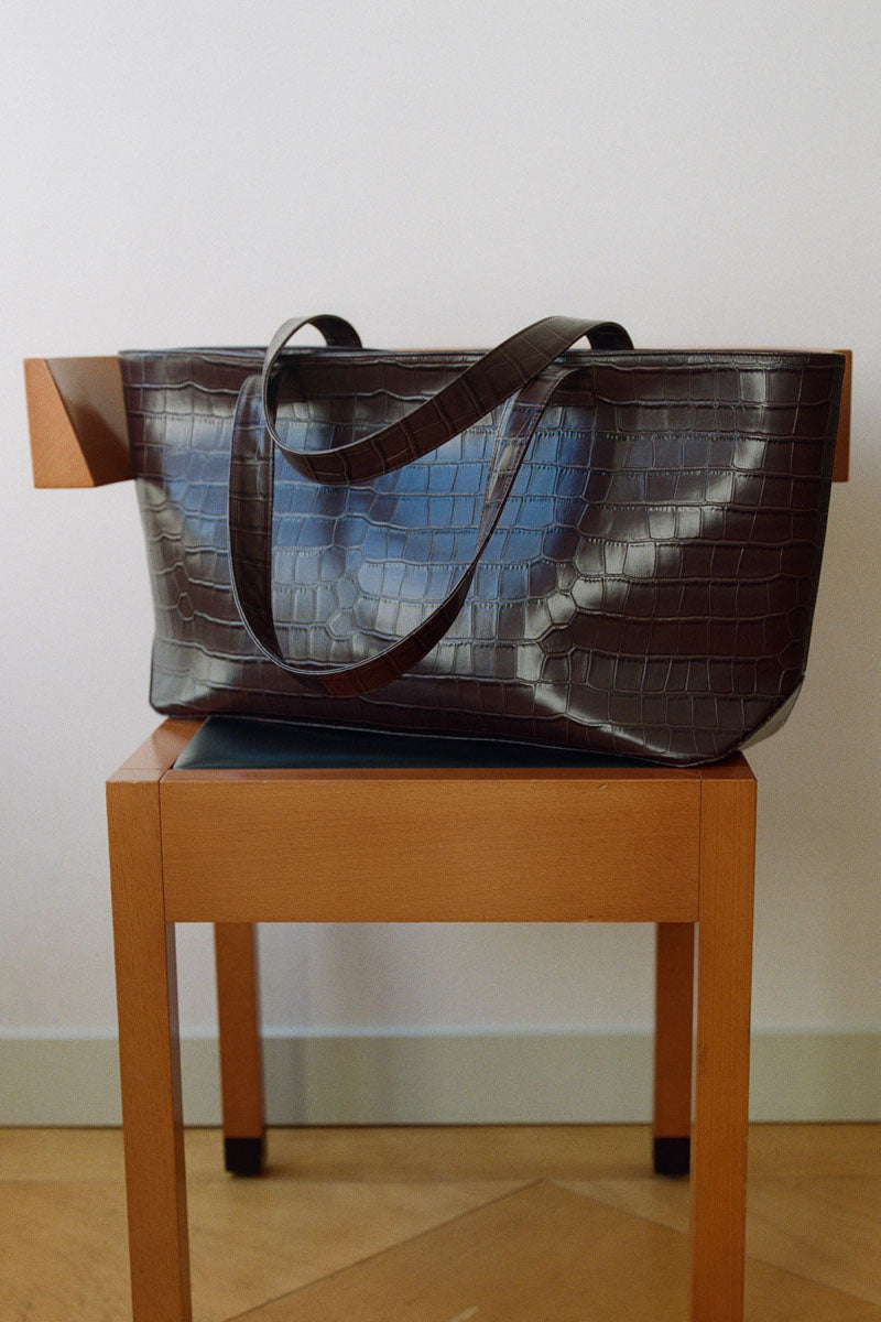 Oversized Carryall Tote - Croc Embossed Coffee