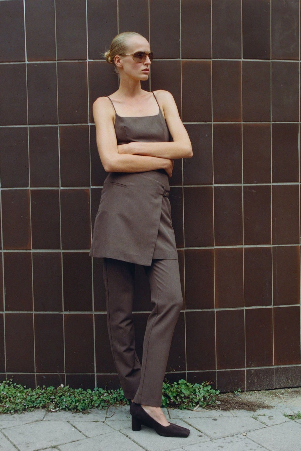 Silk Canvas Wrap Skirt - Mud