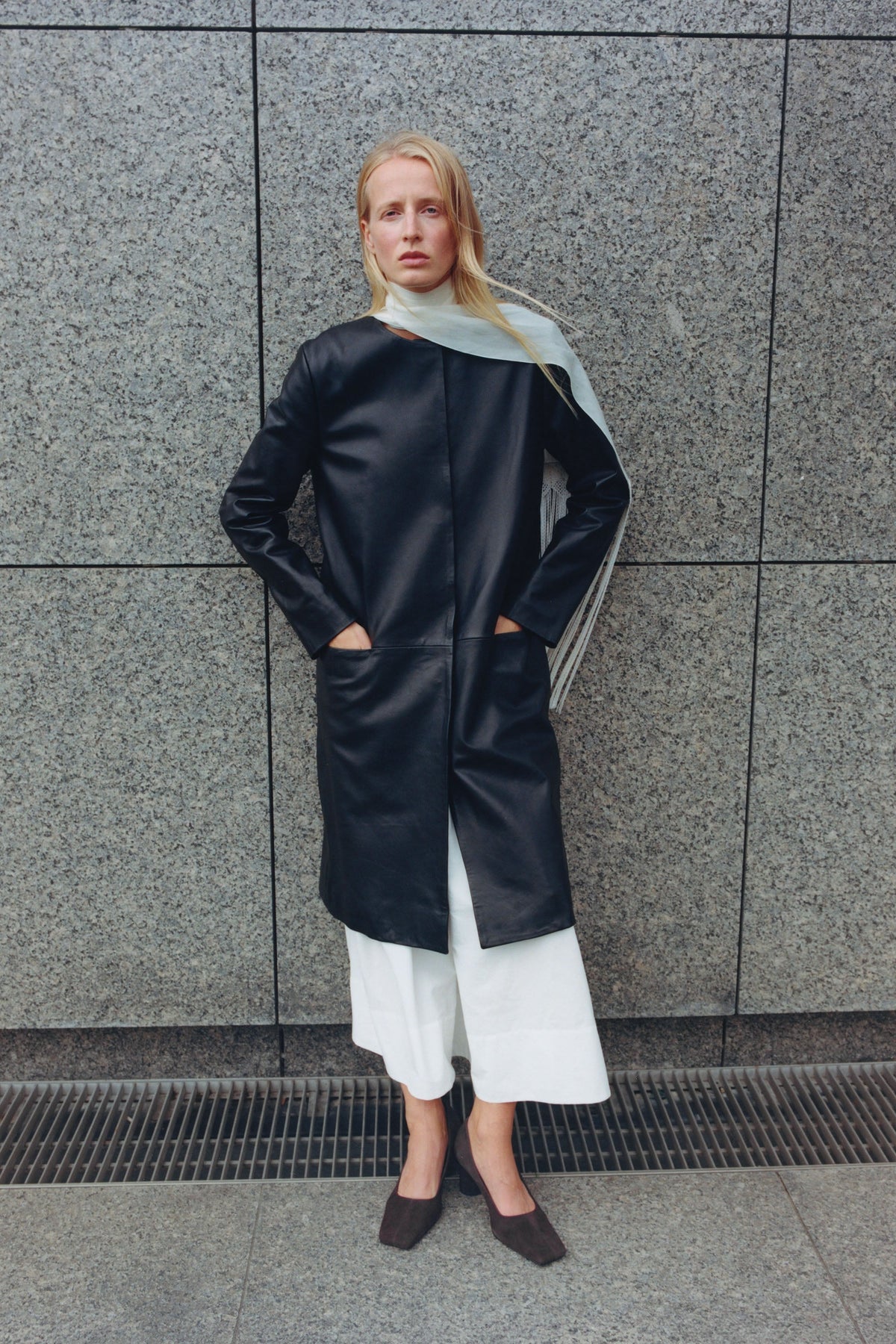 Leather Minimal Coat - Black