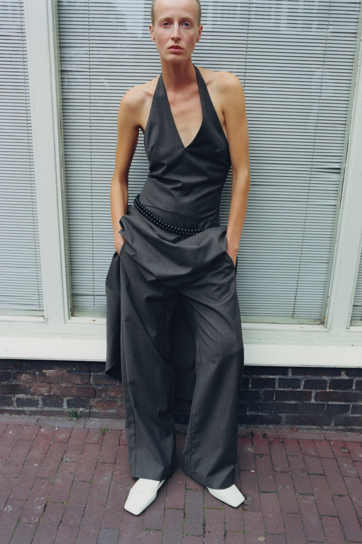 Wool Halter Plunge Dress - Mulch