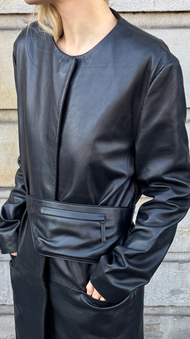 Leather Minimal Coat - Black - Featured