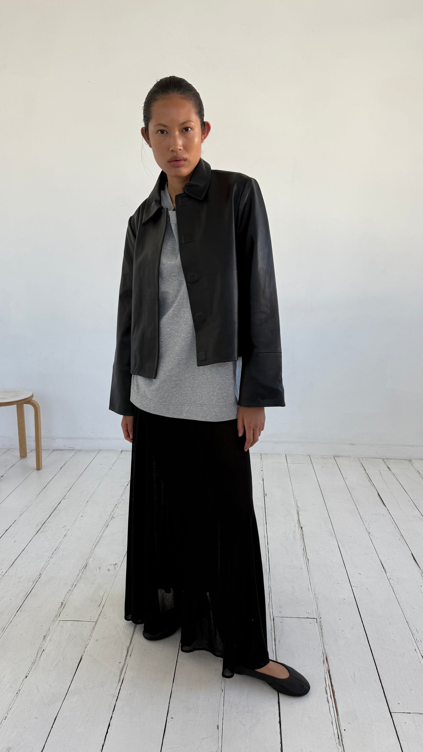 Leather Minimal Jacket - Black