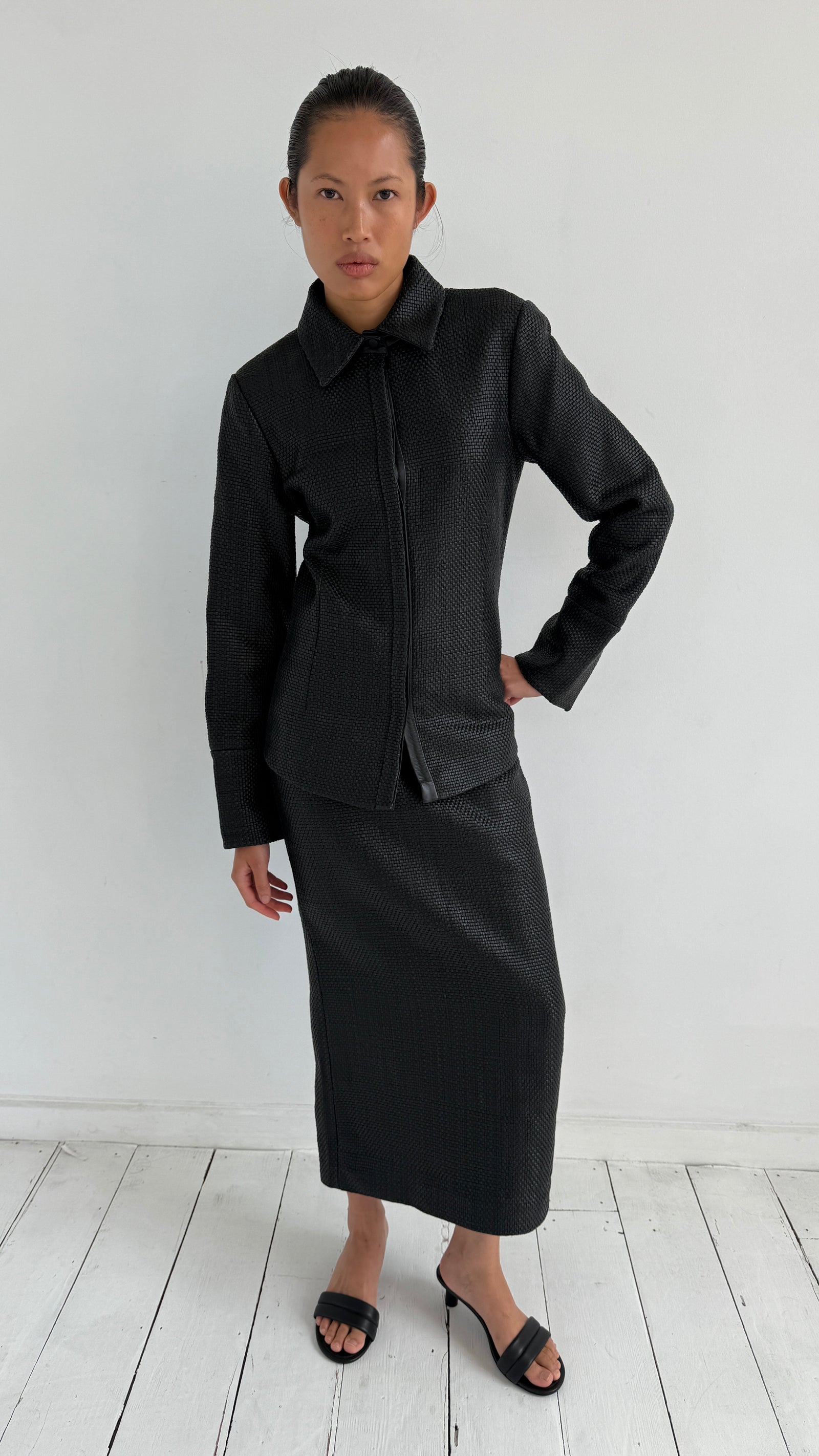 Woven Leather Shirt - Black