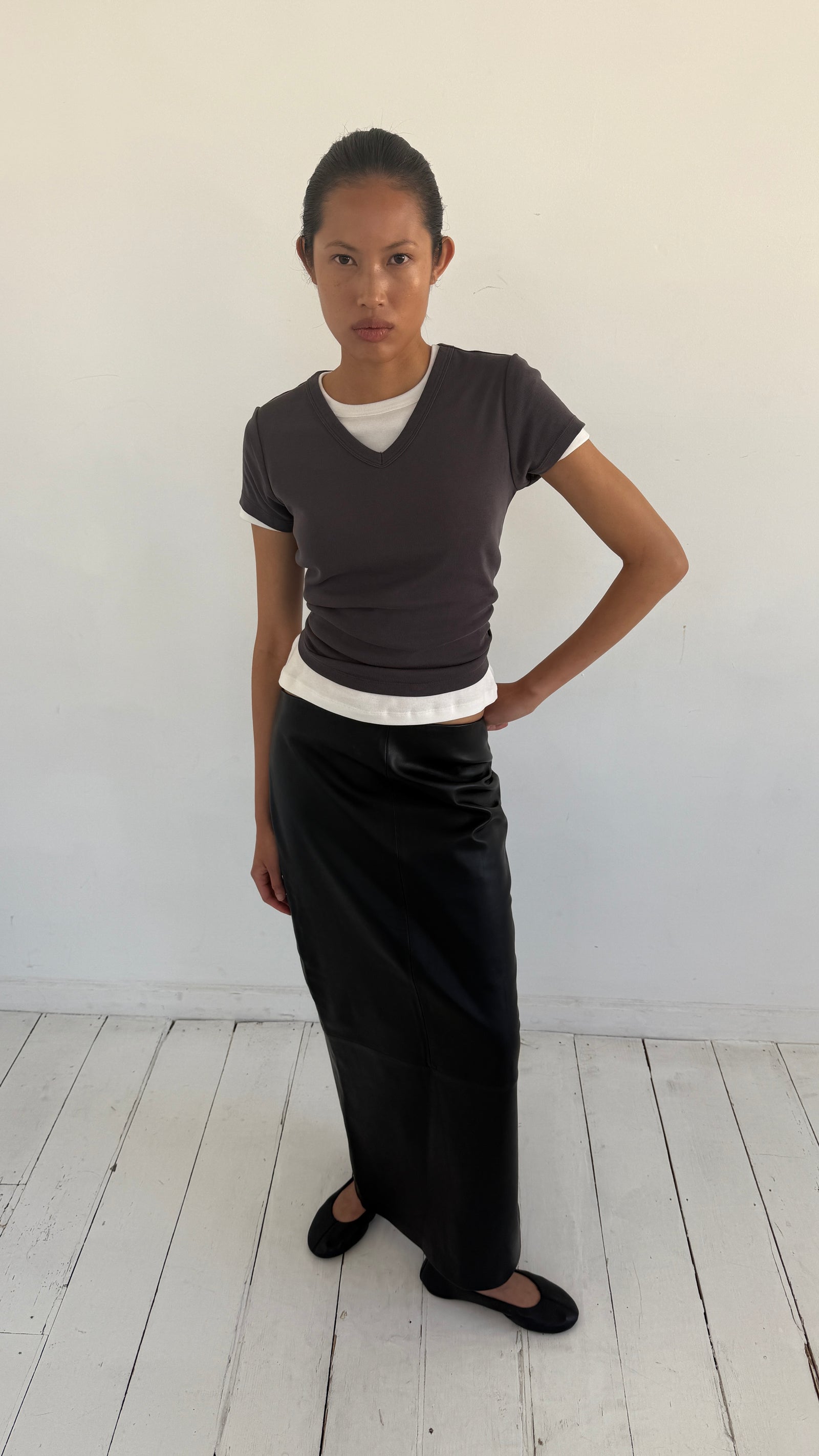 Leather Column Skirt - Black