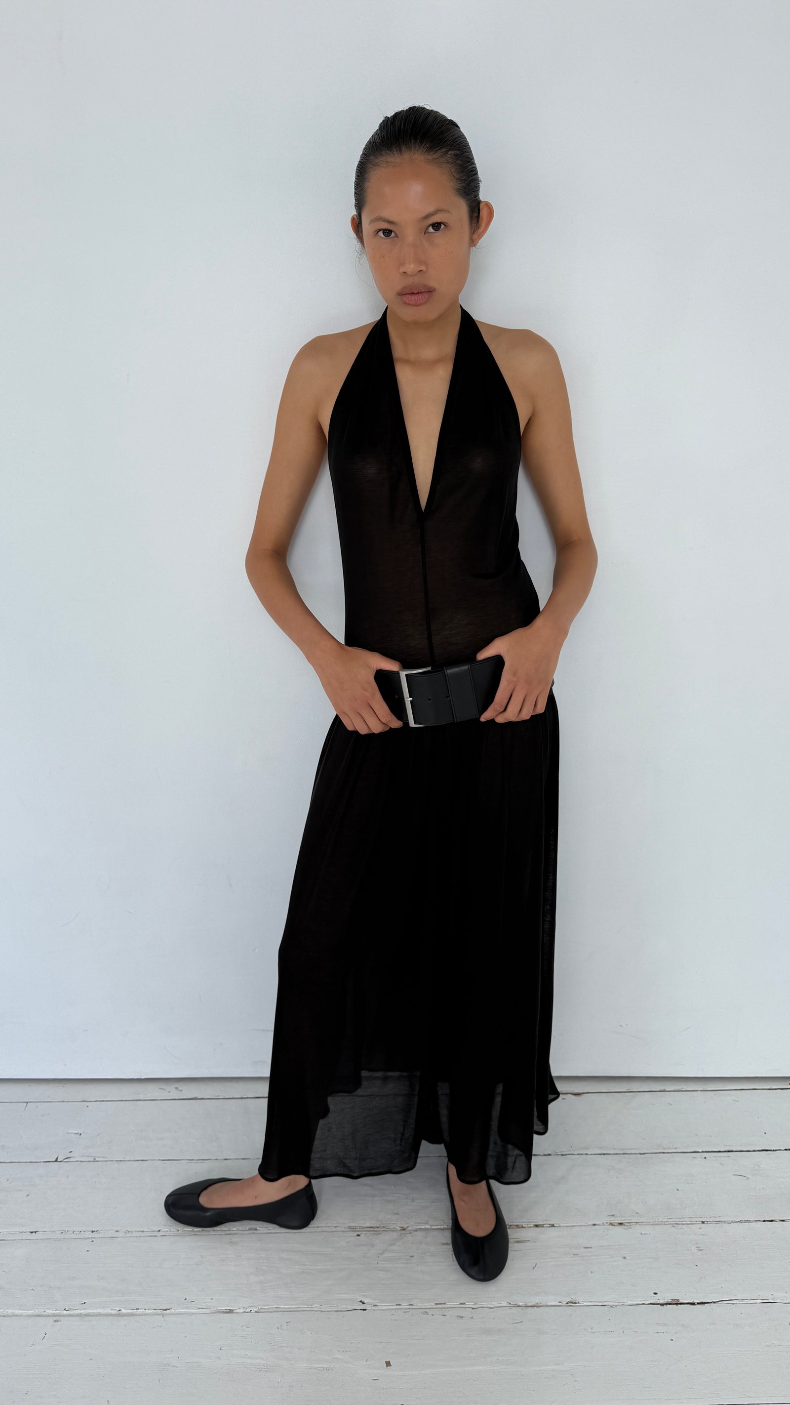 Fluid Jersey Halter Dress - Black
