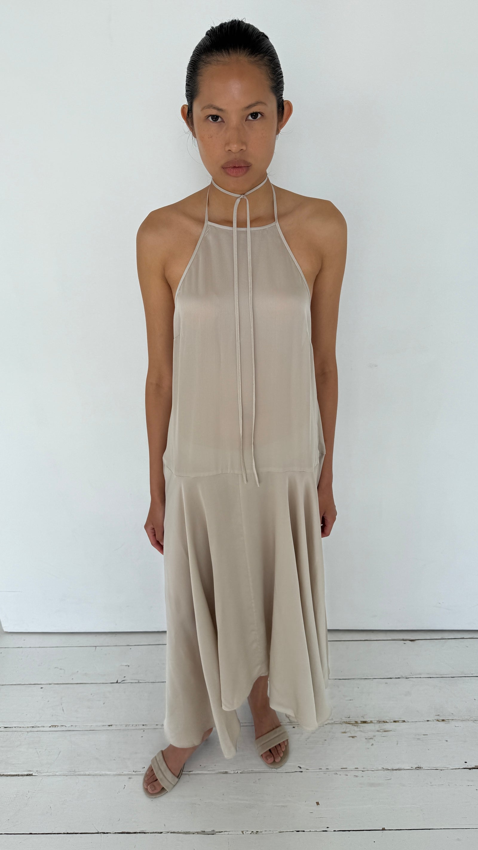 St. Agni | Silk Handkerchief Halter Dress - Stone