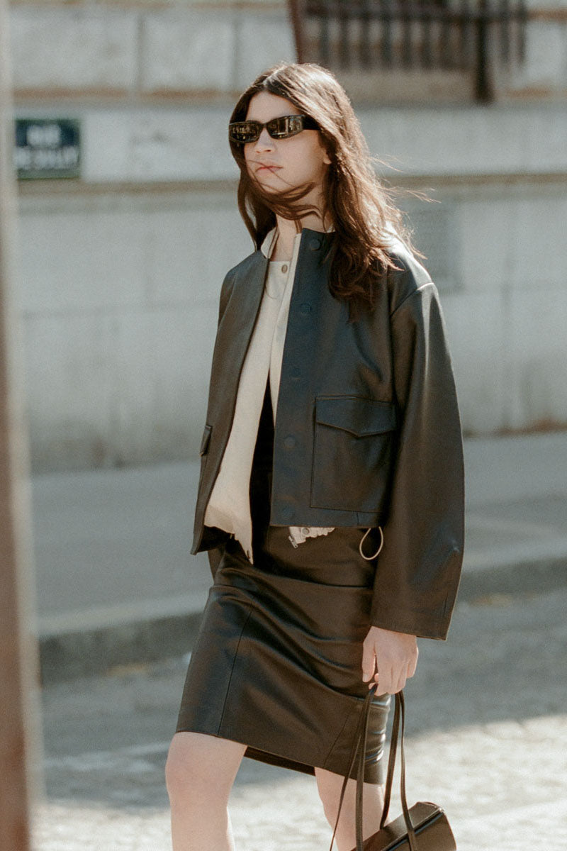 Leather Pencil Skirt - Khaki
