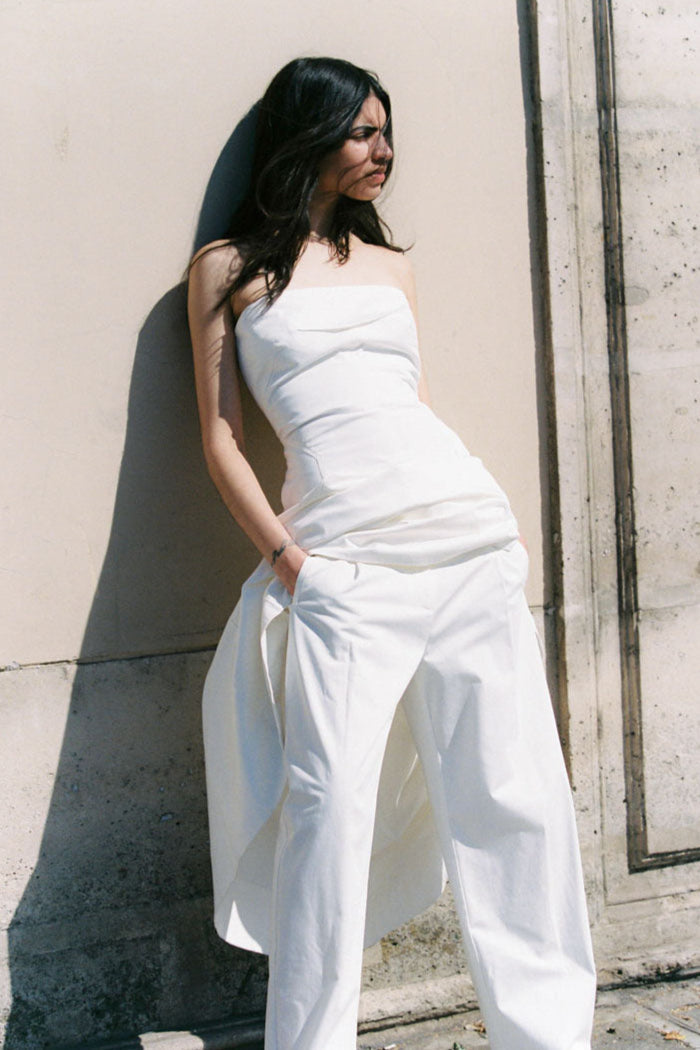 Sculpted Cotton Strapless Dress - Milk