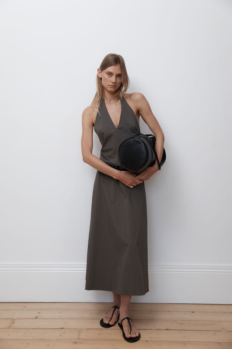 Halter Plunge Dress - Khaki