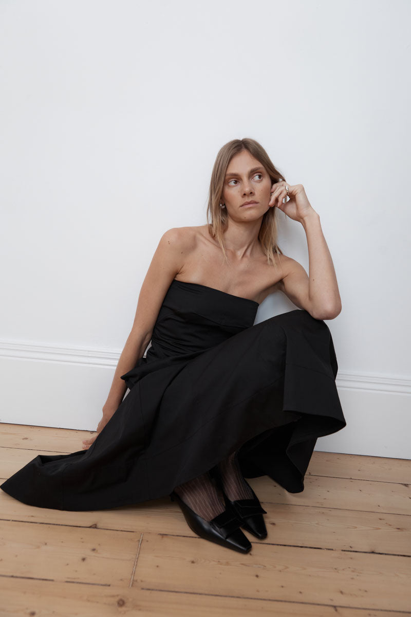 Sculpted Cotton Strapless Dress - Black