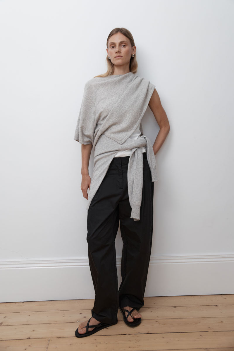 Cotton Barrel Leg Pants - Black