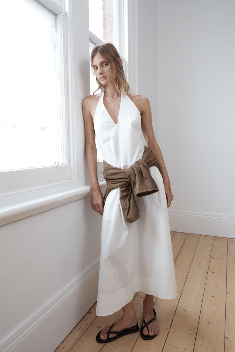 Halter Plunge Dress - White