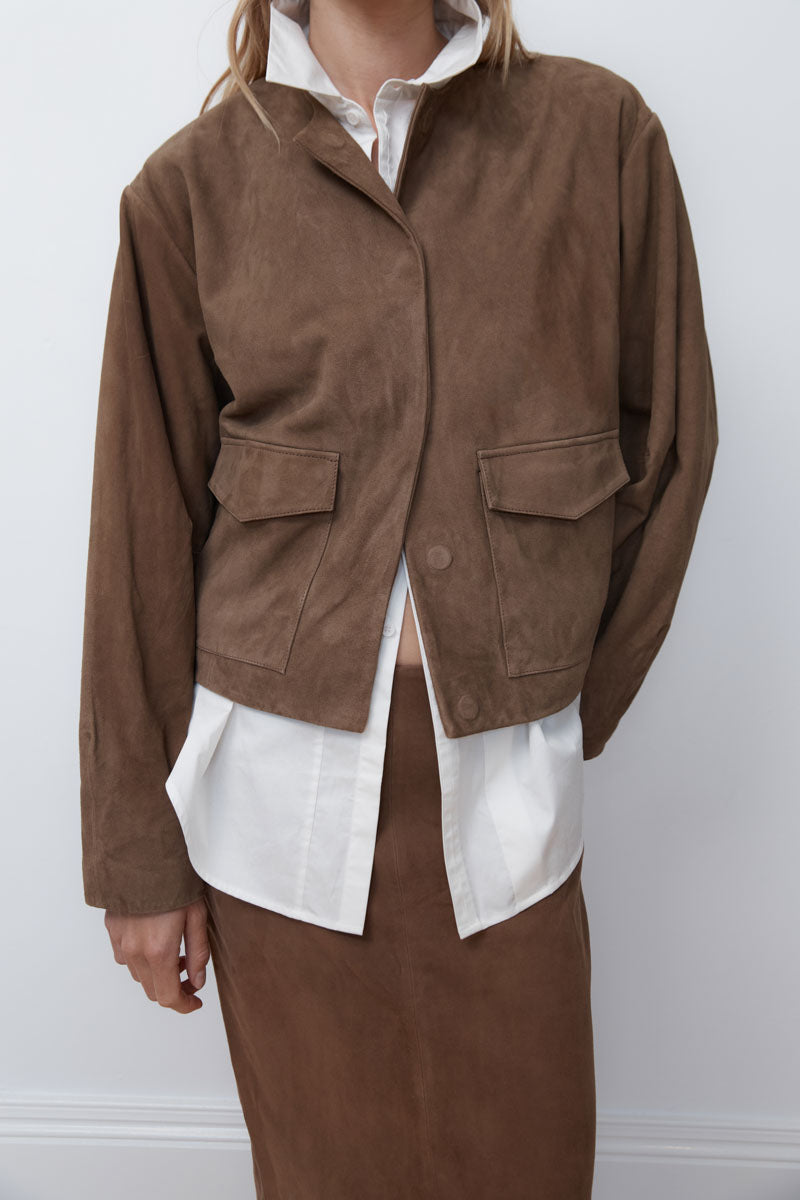 Suede Utility Cocoon Bomber - Toffee