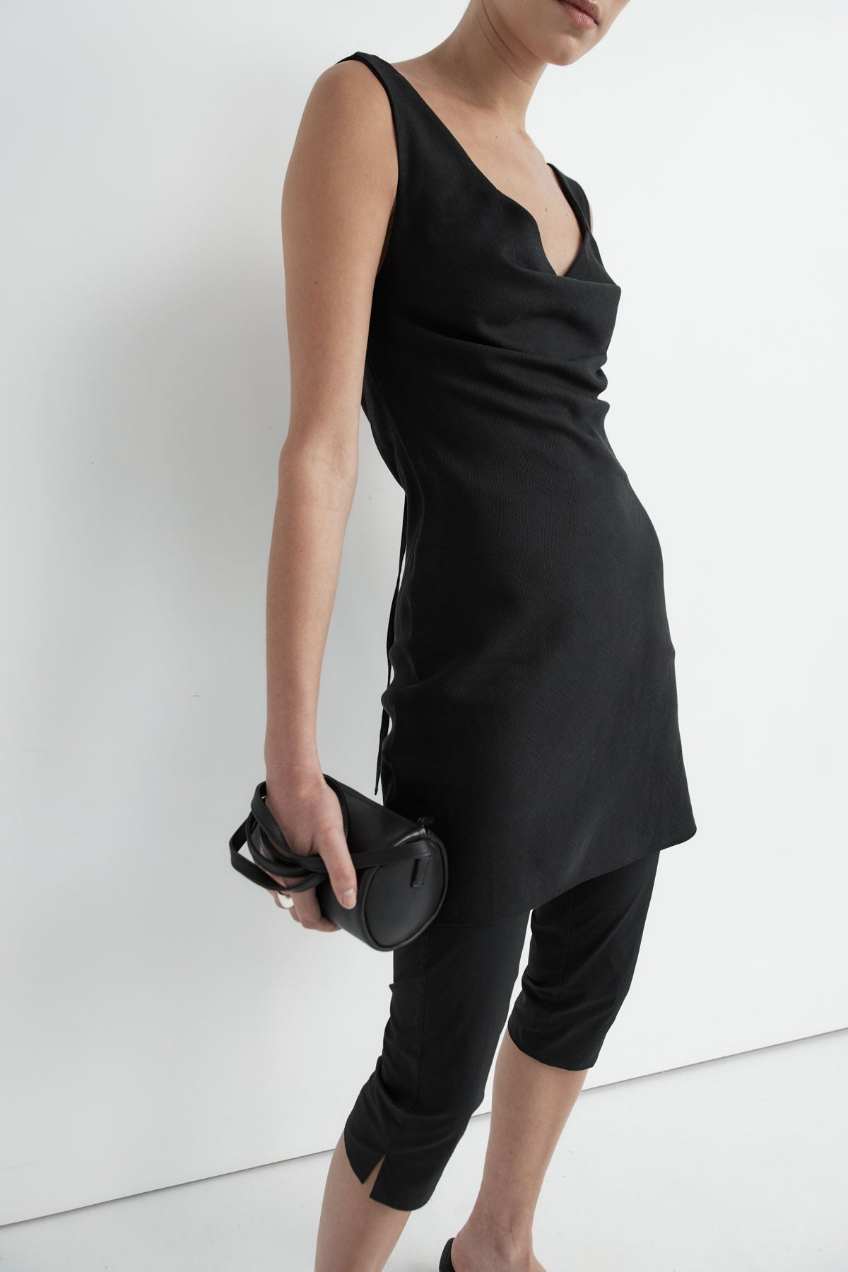 Double Drape Mini Dress - Black