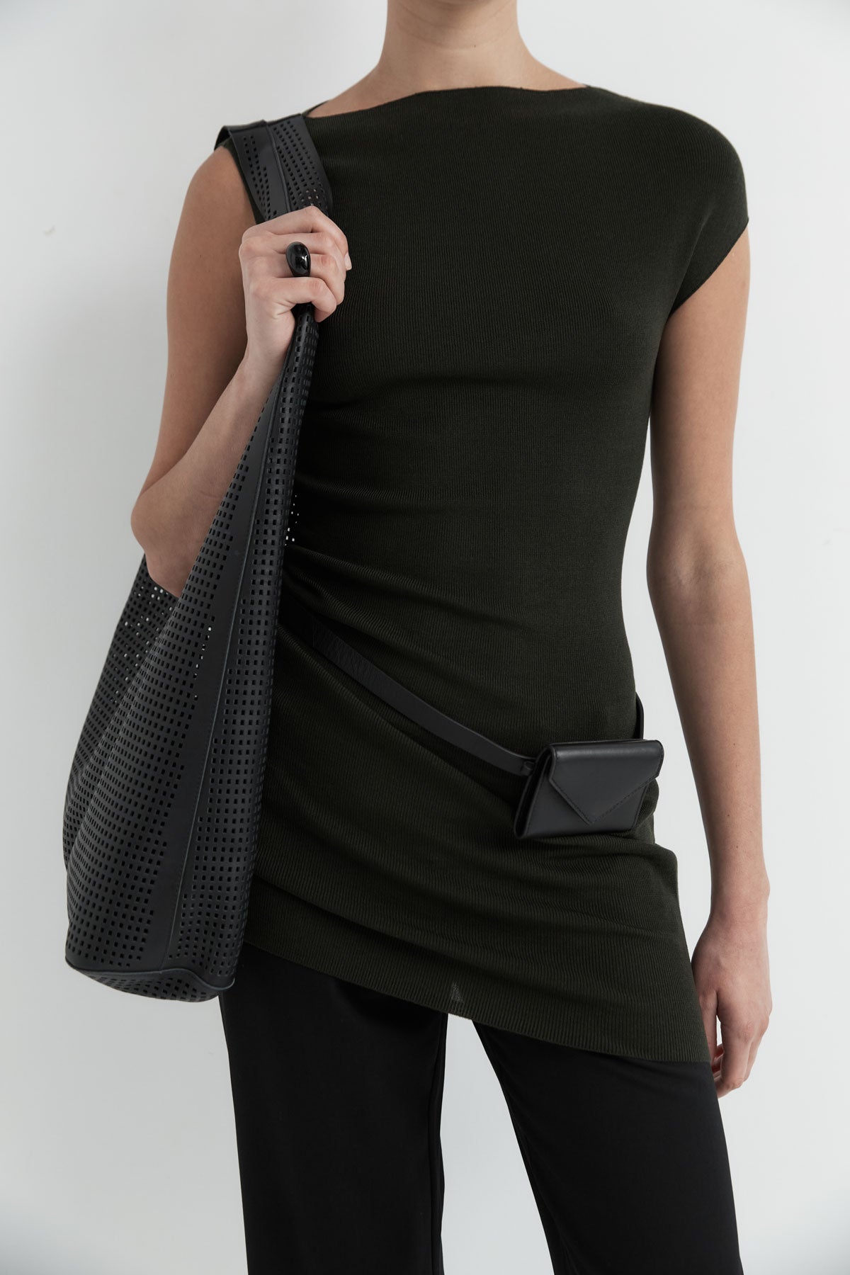 Asymmetric Knit Mini Dress - Basil